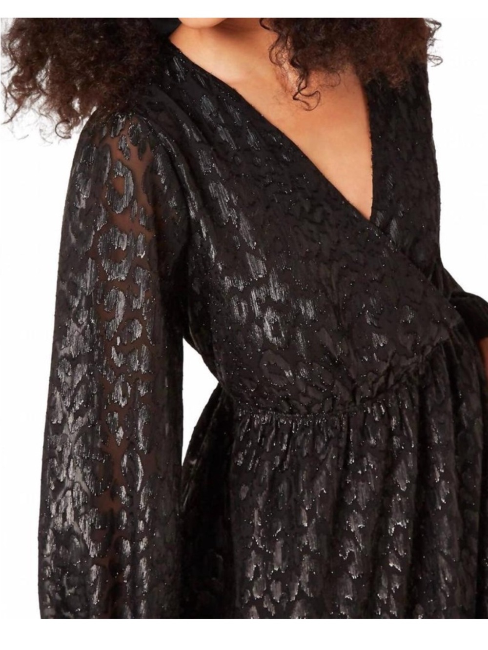 APRICOT Black V-Neck Long-Sleeve Leopard Print Dress - Picture 5 of 6
